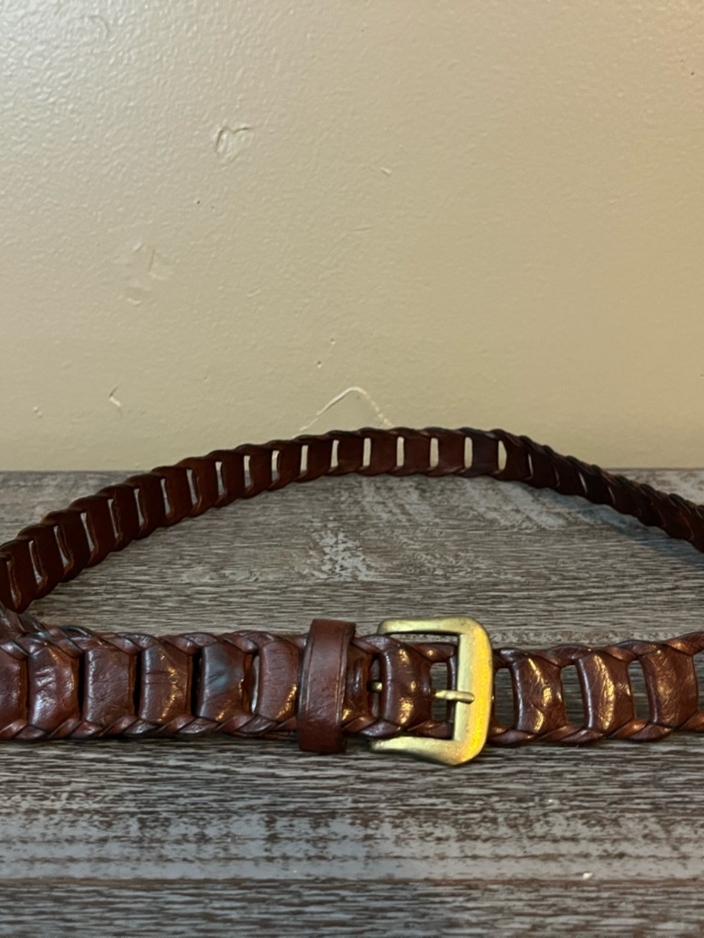 Vintage Brown Braided Leather Women’s Belt 44 inches